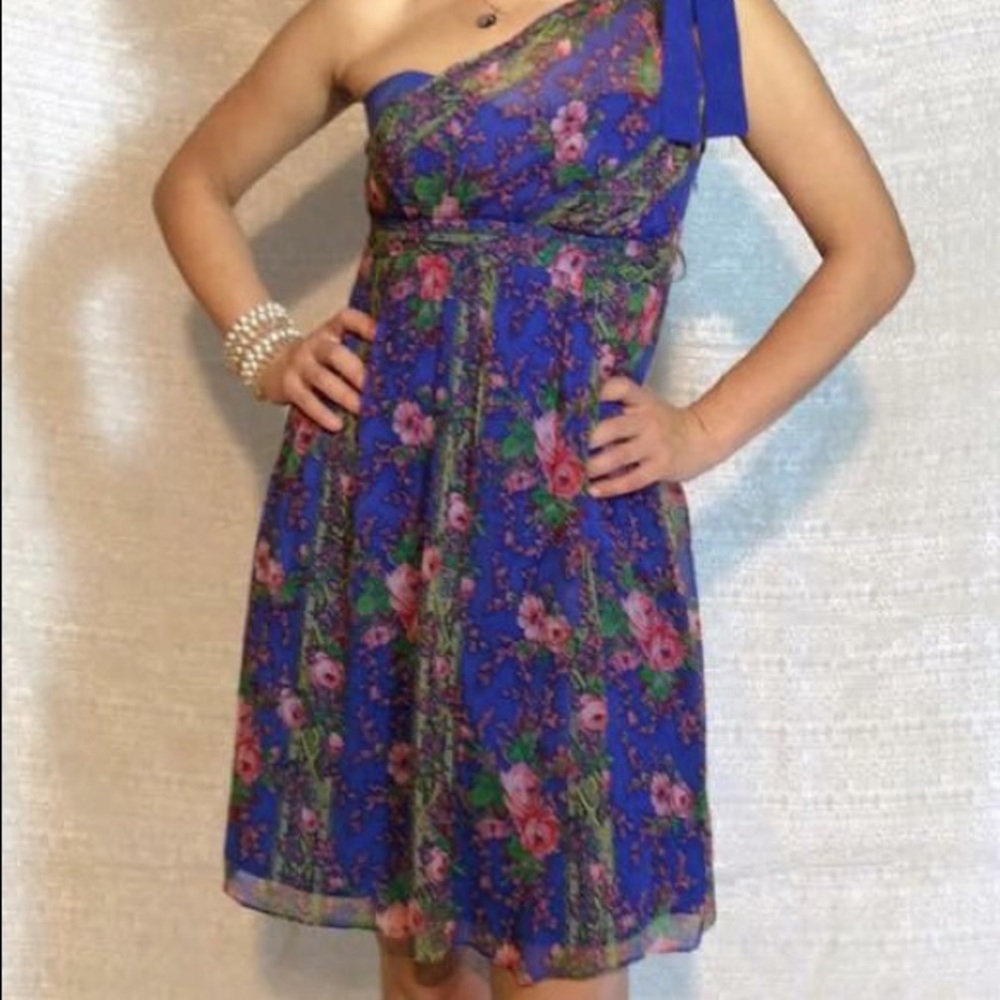 Betsey Johnson one shoulder blue flower dress sz 2